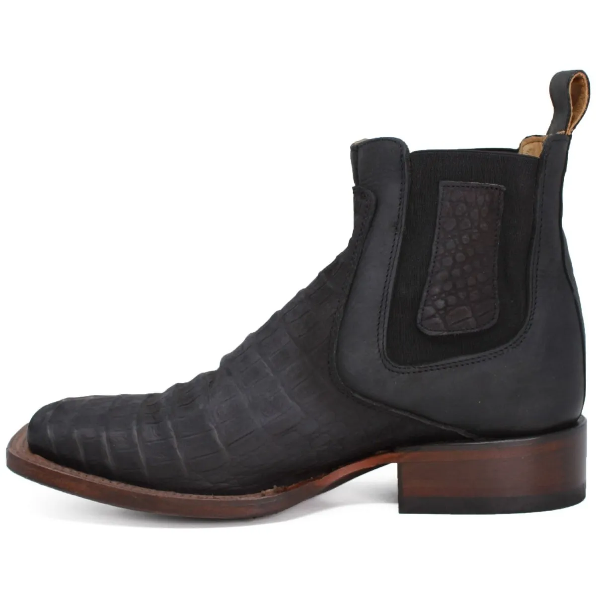 Caiman Belly Print Square Toe Ankle Boots - Black