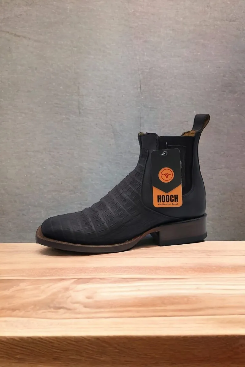 Caiman Belly Print Square Toe Ankle Boots - Black