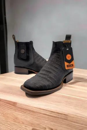 Caiman Belly Print Square Toe Ankle Boots - Black
