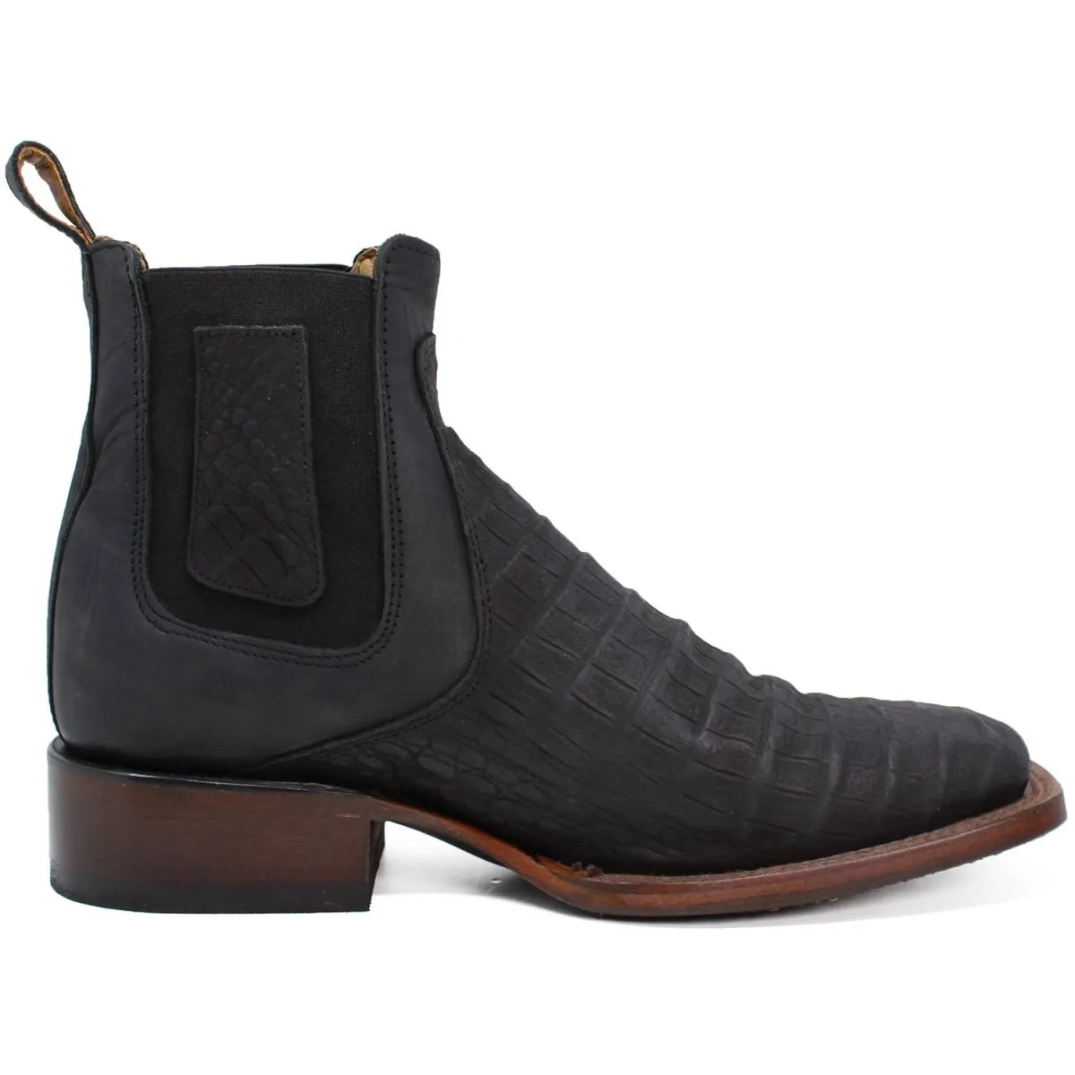 Caiman Belly Print Square Toe Ankle Boots - Black