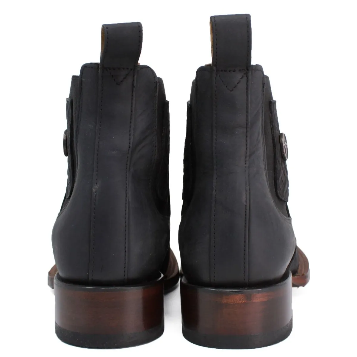Caiman Belly Print Square Toe Ankle Boots - Black