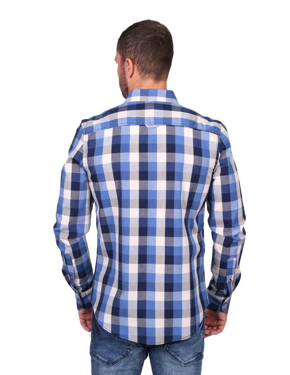 Camisas Hombre Slim Fit Manga Larga Cuadros 4 B25114
