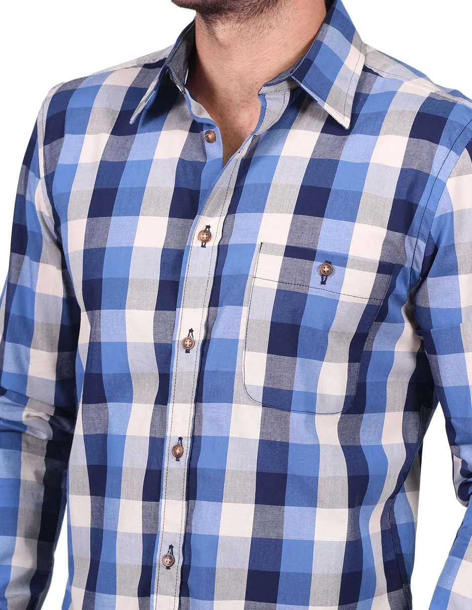 Camisas Hombre Slim Fit Manga Larga Cuadros 4 B25114