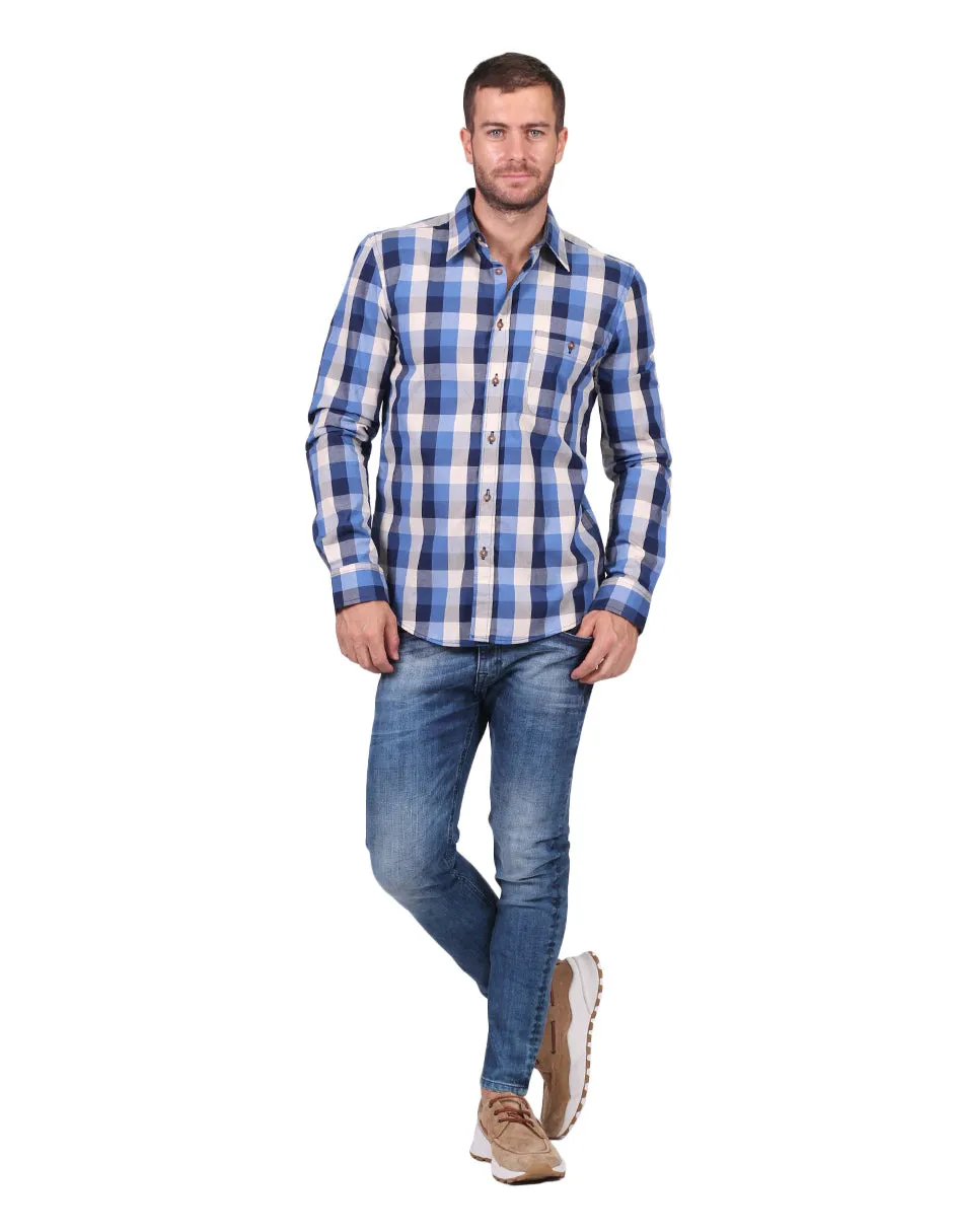 Camisas Hombre Slim Fit Manga Larga Cuadros 4 B25114