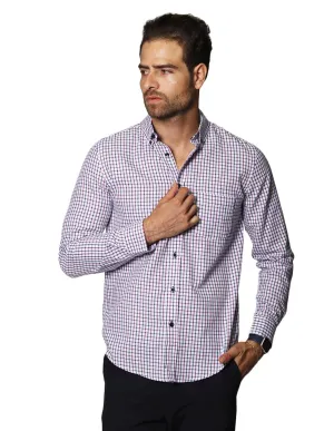Camisas Para Hombre De Manga Larga Con Estapado De Cuadros Regular Fit B35224 Vino