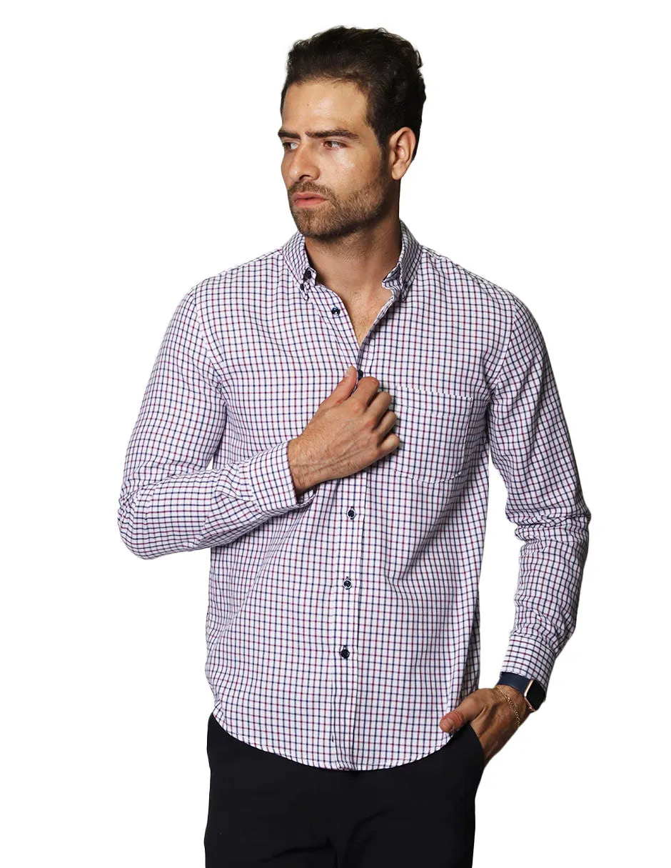 Camisas Para Hombre De Manga Larga Con Estapado De Cuadros Regular Fit B35224 Vino