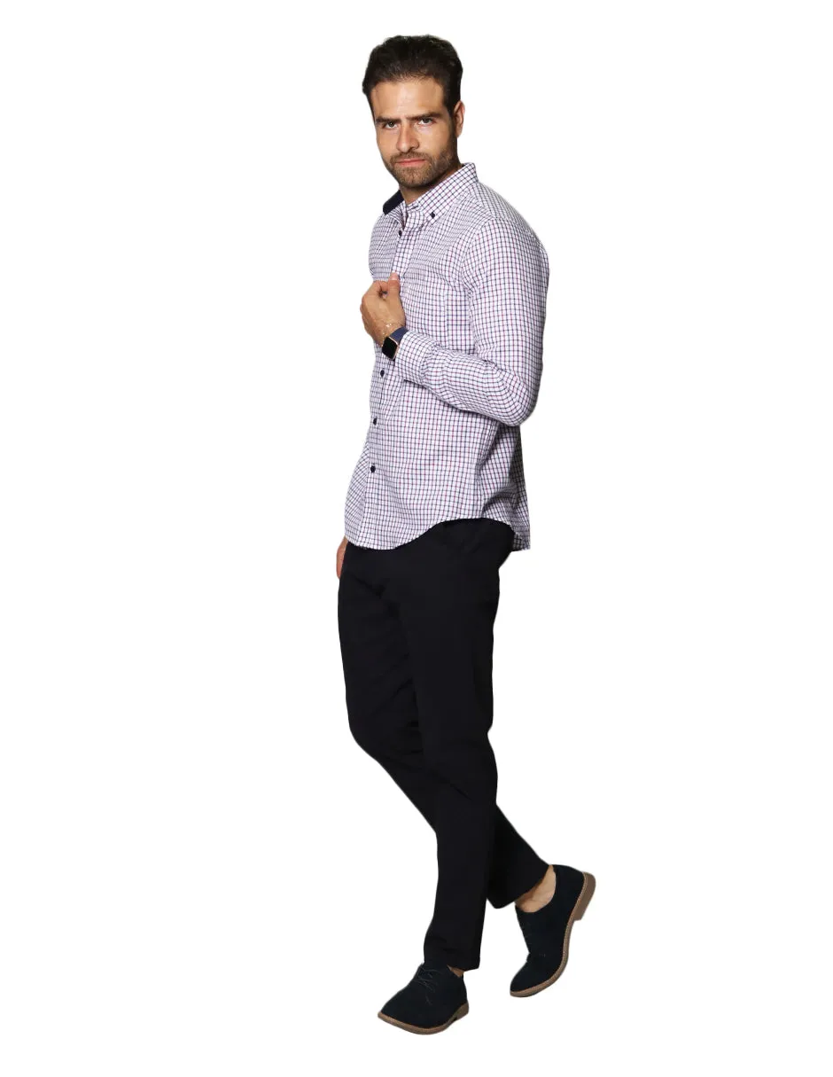 Camisas Para Hombre De Manga Larga Con Estapado De Cuadros Regular Fit B35224 Vino
