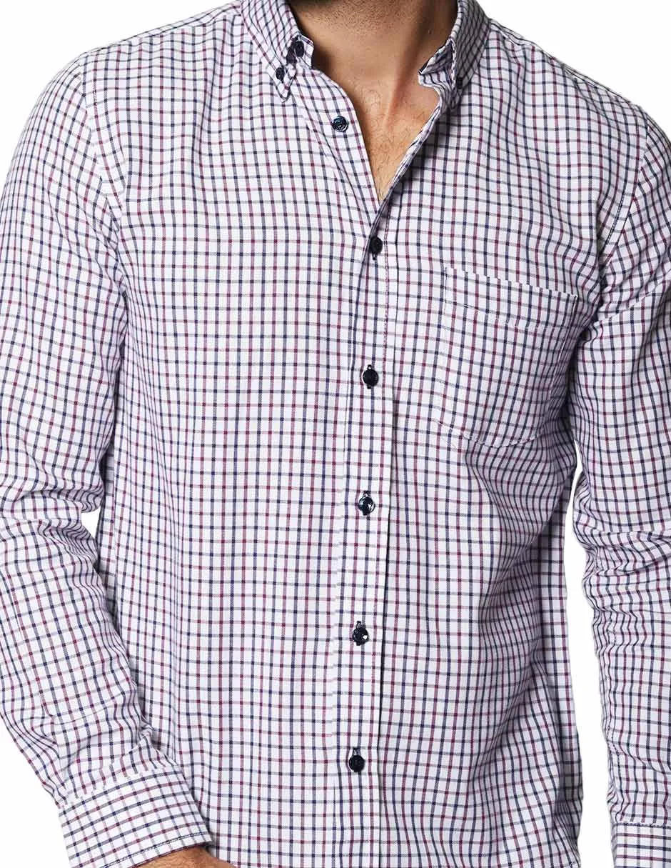 Camisas Para Hombre De Manga Larga Con Estapado De Cuadros Regular Fit B35224 Vino