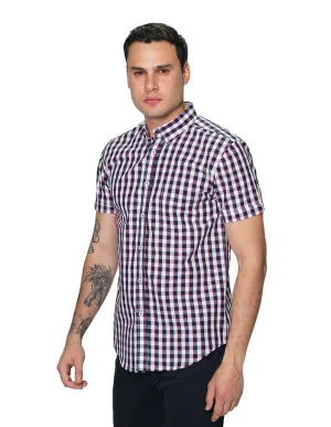 Camisas Para Hombre Manga Corta Cuadros Regular Fit B31264 Marino