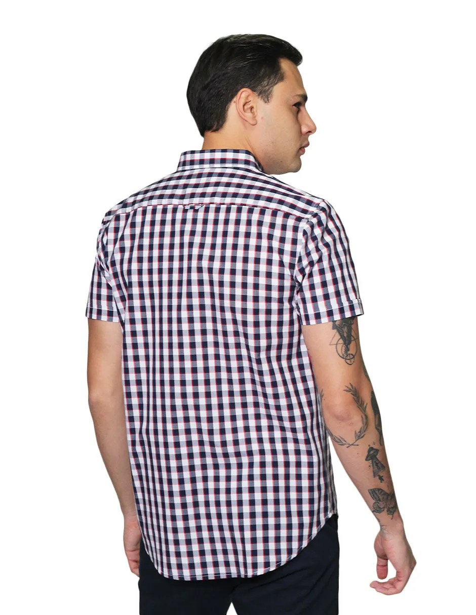 Camisas Para Hombre Manga Corta Cuadros Regular Fit B31264 Marino
