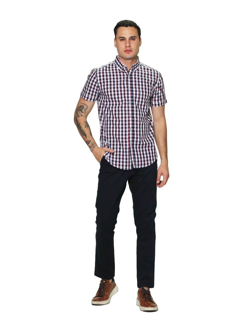 Camisas Para Hombre Manga Corta Cuadros Regular Fit B31264 Marino