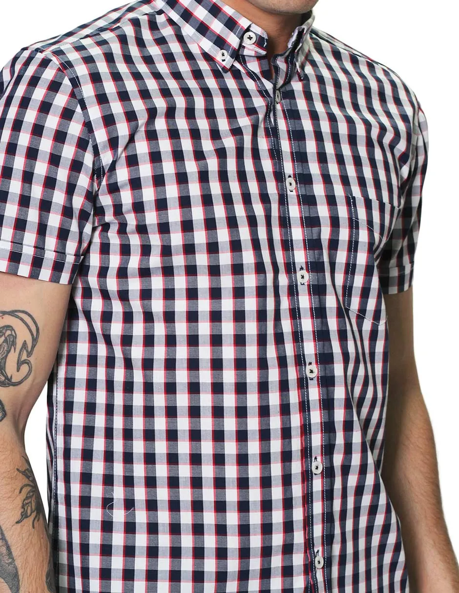 Camisas Para Hombre Manga Corta Cuadros Regular Fit B31264 Marino