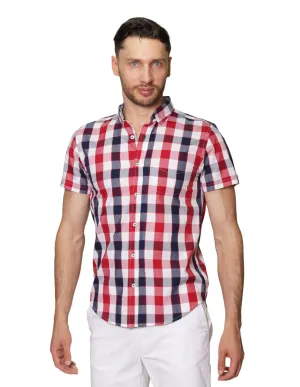 Camisas Para Hombre Manga Corta Cuadros Regular Fit B31265 Marino