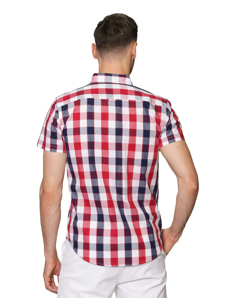 Camisas Para Hombre Manga Corta Cuadros Regular Fit B31265 Marino