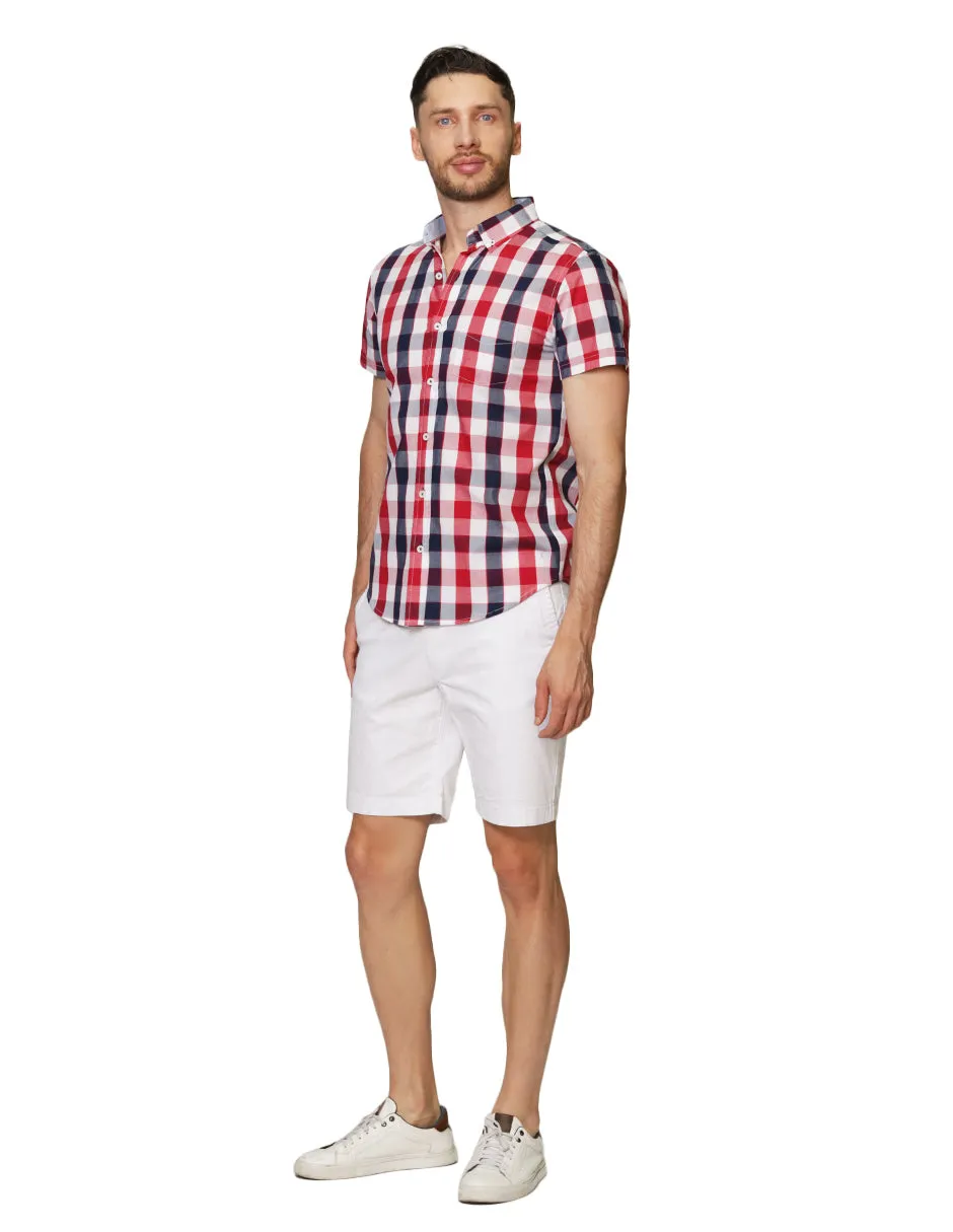 Camisas Para Hombre Manga Corta Cuadros Regular Fit B31265 Marino