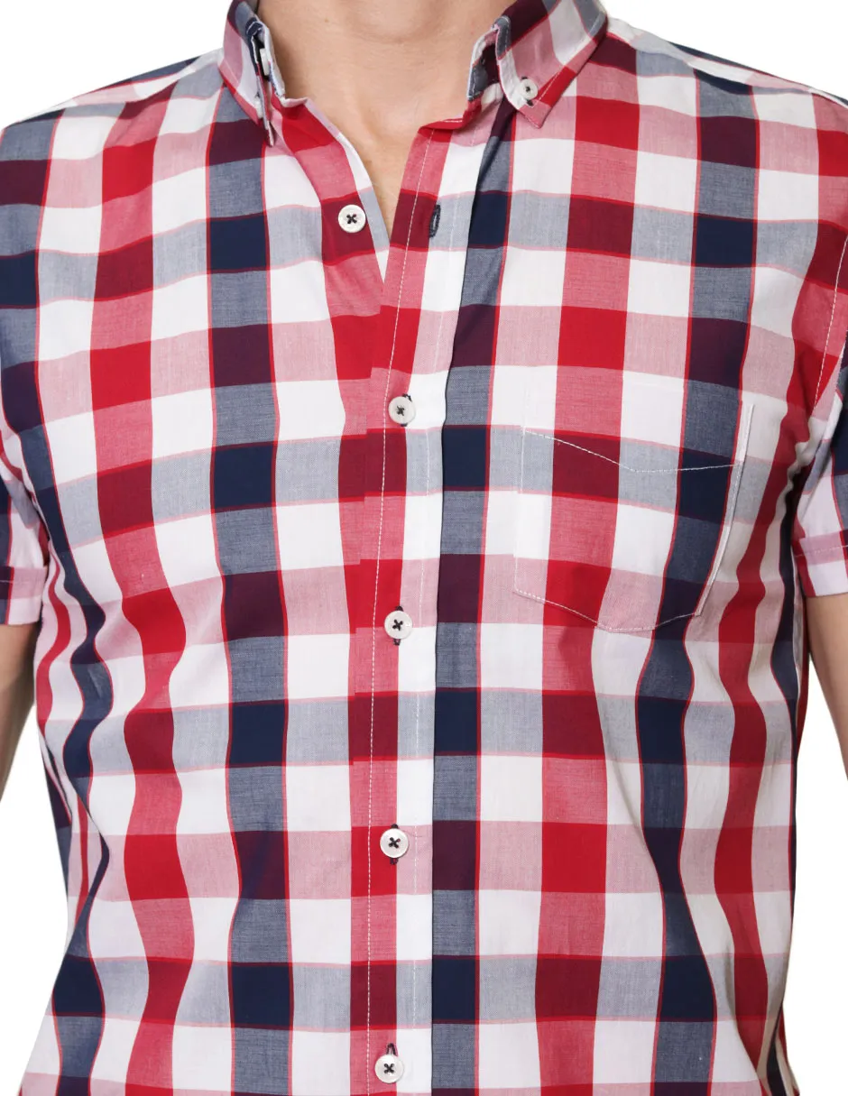 Camisas Para Hombre Manga Corta Cuadros Regular Fit B31265 Marino