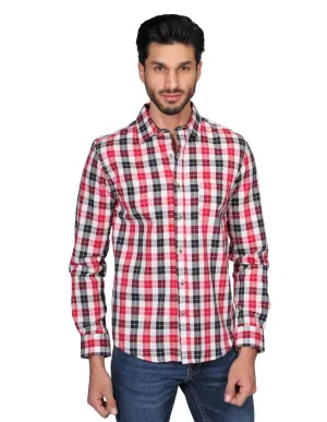 Camisas Para Hombre Manga Larga Cuadros Slim Fit Rojo B21106
