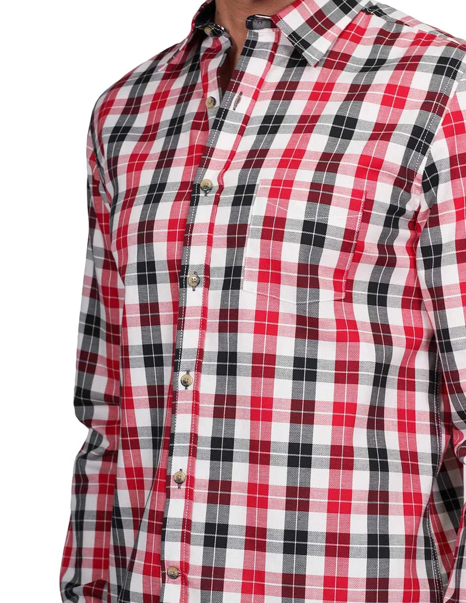 Camisas Para Hombre Manga Larga Cuadros Slim Fit Rojo B21106