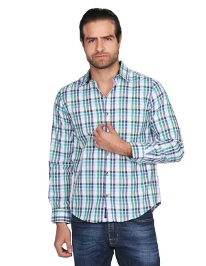Camisas Para Hombre Manga Larga Cuadros Slim Fit Verde B21105