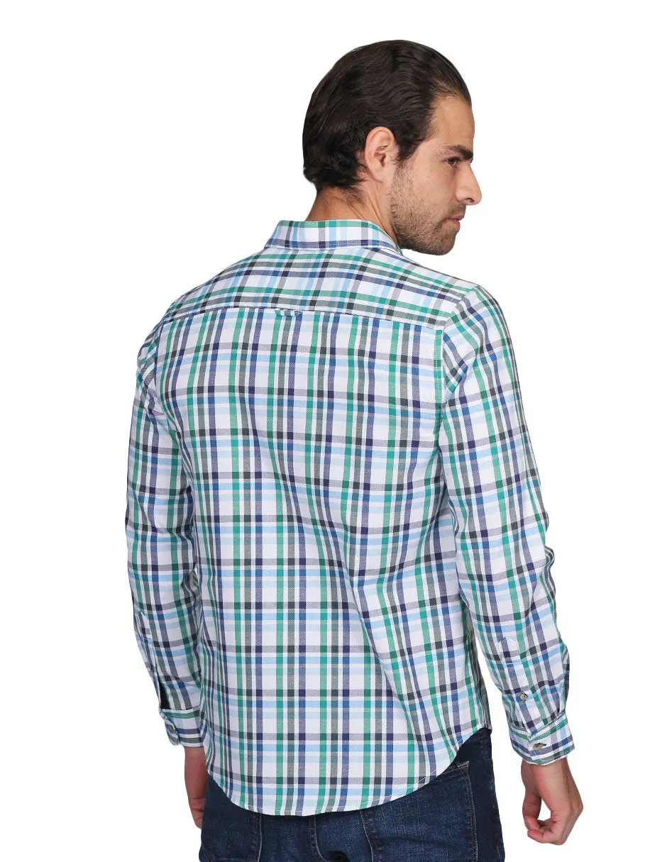 Camisas Para Hombre Manga Larga Cuadros Slim Fit Verde B21105