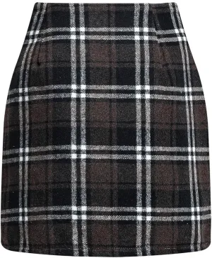 COTECRAM Plaid Mini Skirts for Women Trendy High Waisted Fall Winter Wool Bodycon Pencil Midi Skirts A-line