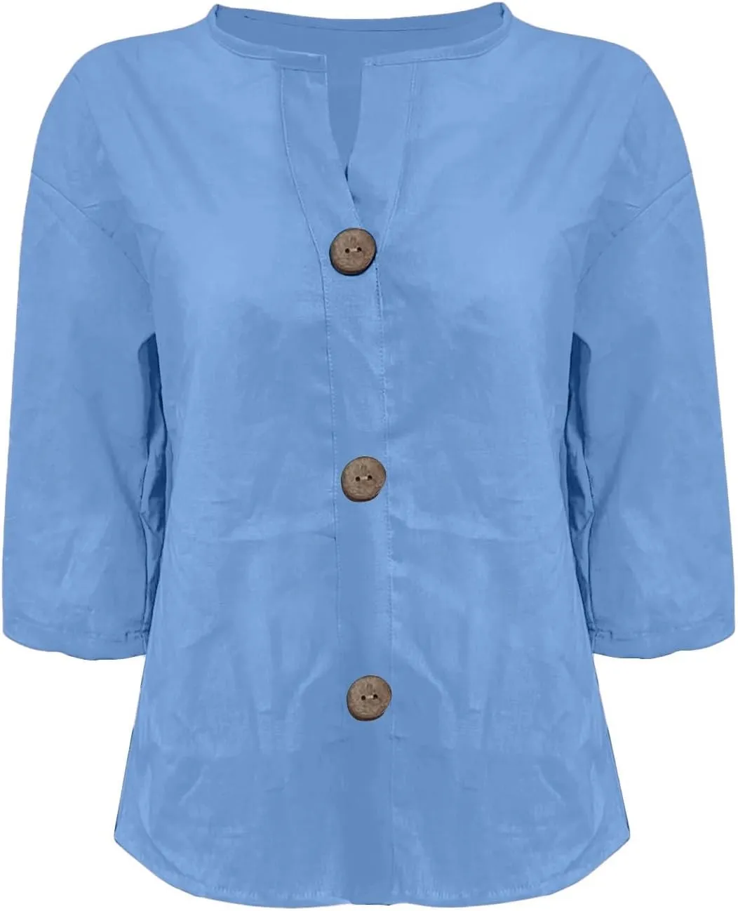 Cotton Linen Shirts for Women 2025 Trendy Summer Loose Fit Casual V Neck 3/4 Sleeve Peasant Blouses Beach Tunic Tops