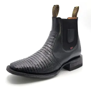 El Besserro Men's Lizard Print Square Toe Ankle Boots Black H6442
