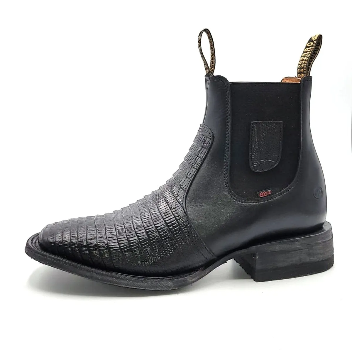 El Besserro Men's Lizard Print Square Toe Ankle Boots Black H6442