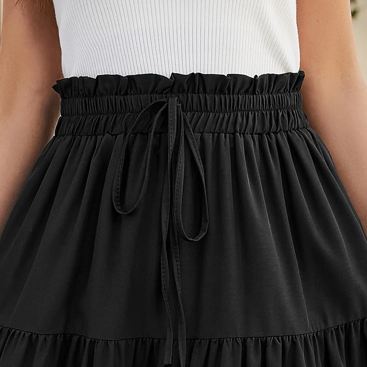 Floral Maxi Skirts for Women Ditsy Floral Tiered Flowy Long Skirt Boho Drawstring High Waisted Aline Ruffle Skirt