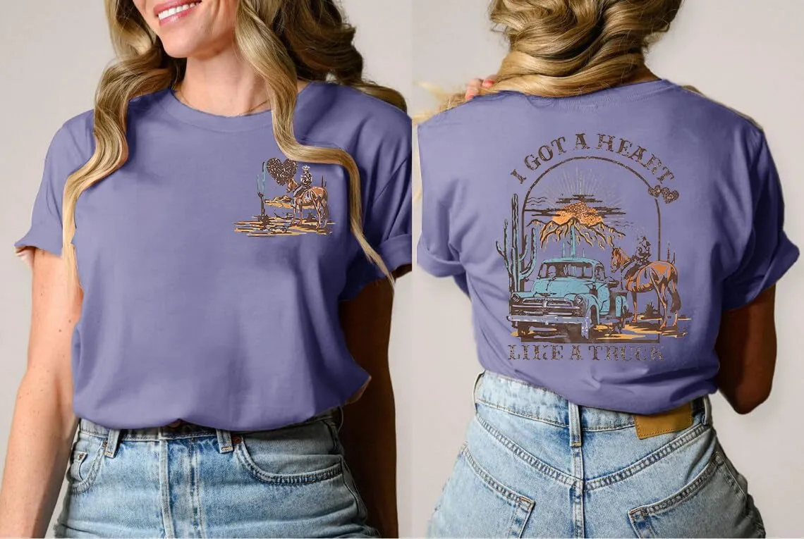 I Got A Heart Like A Truck T Shirt Women Country Music Shirts Nashville Concert Outfit Western Sunset Cowgirl Tops