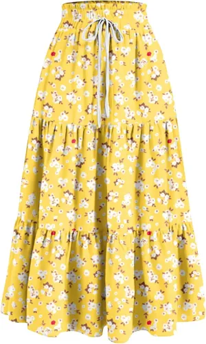 Maxi Skirts for Women 2025 Spring Summer Trendy Elastic Waist Floral Flowy Long Skirt Beach Vacation Clothes