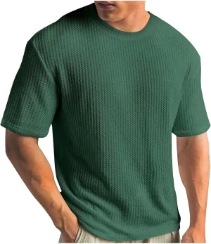 Men Knitted T-Shirts Solid Crewneck Pullover Short Sleeve Solid Simple Basic Tee Loose Relaxed Great Soft