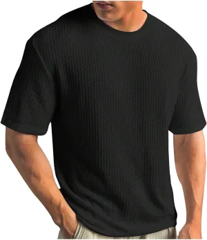 Men Knitted T-Shirts Solid Crewneck Pullover Short Sleeve Solid Simple Basic Tee Loose Relaxed Great Soft