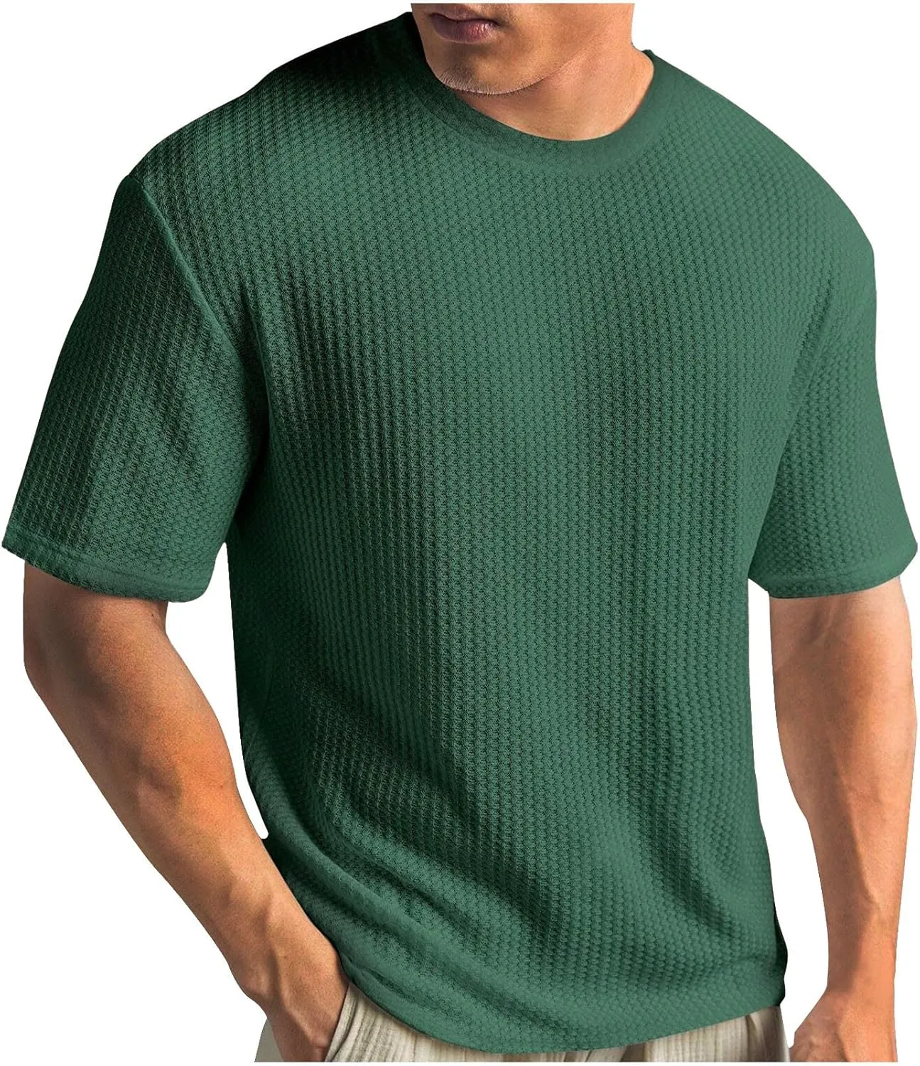 Men Knitted T-Shirts Solid Crewneck Pullover Short Sleeve Solid Simple Basic Tee Loose Relaxed Great Soft