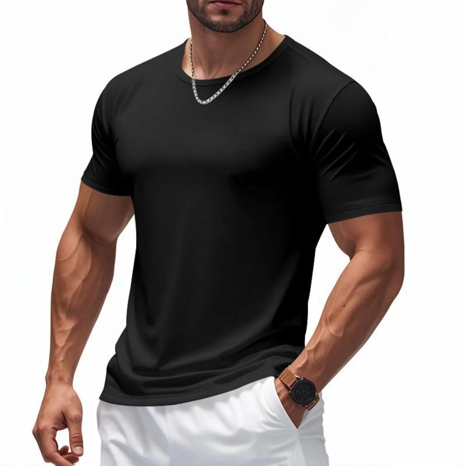 Men Summer T Shirt Short Sleeve Workout Breathable Athletic Running Tees Tops Super Soft Well-Crafted Classic Tee