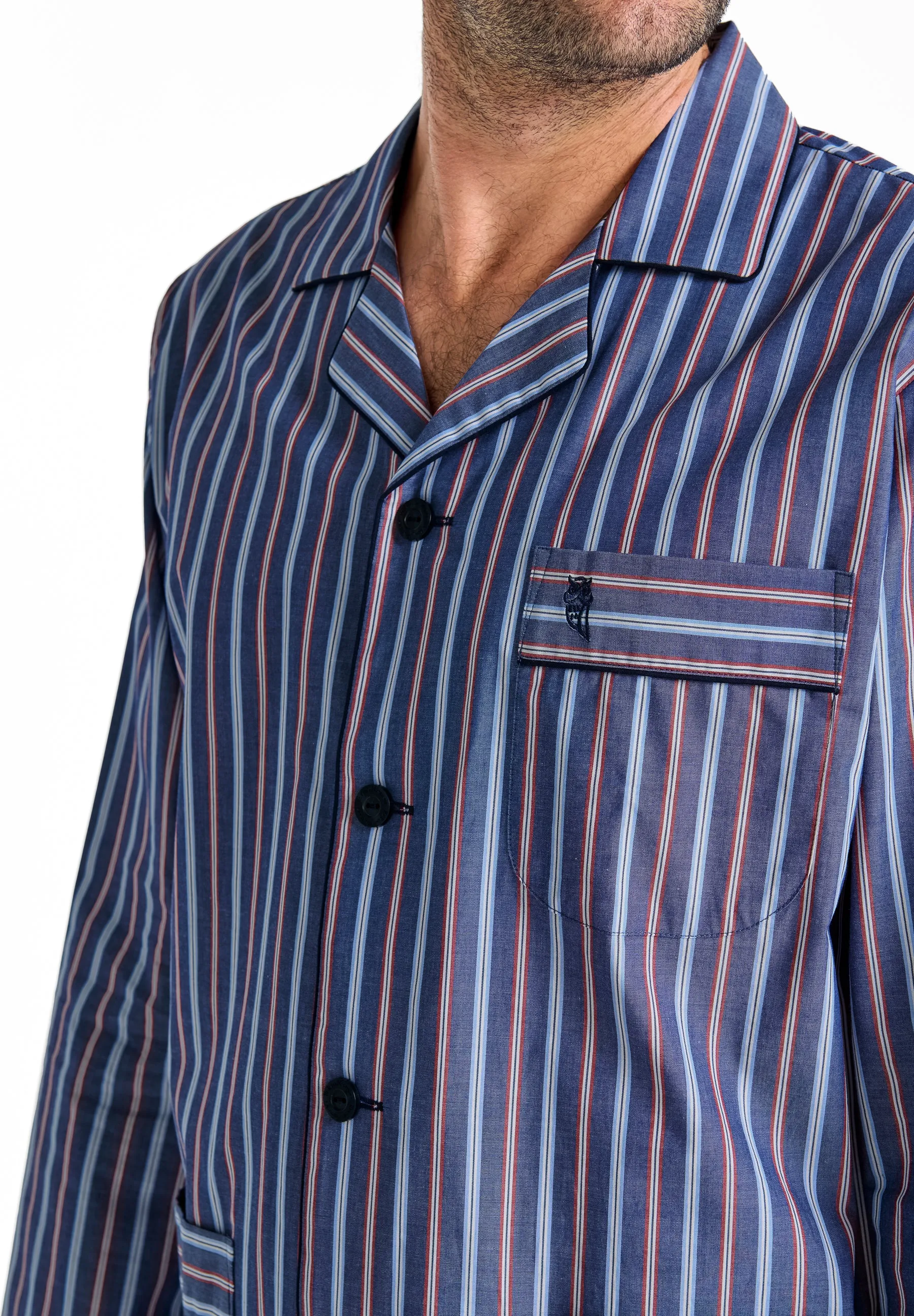 Pijama Hombre Largo Solapa Algodón Popelín Rayas - Azul 2981_39