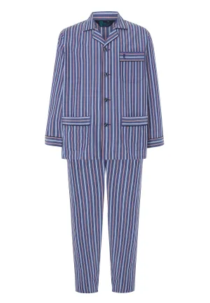 Pijama Hombre Largo Solapa Algodón Popelín Rayas - Azul 2981_39