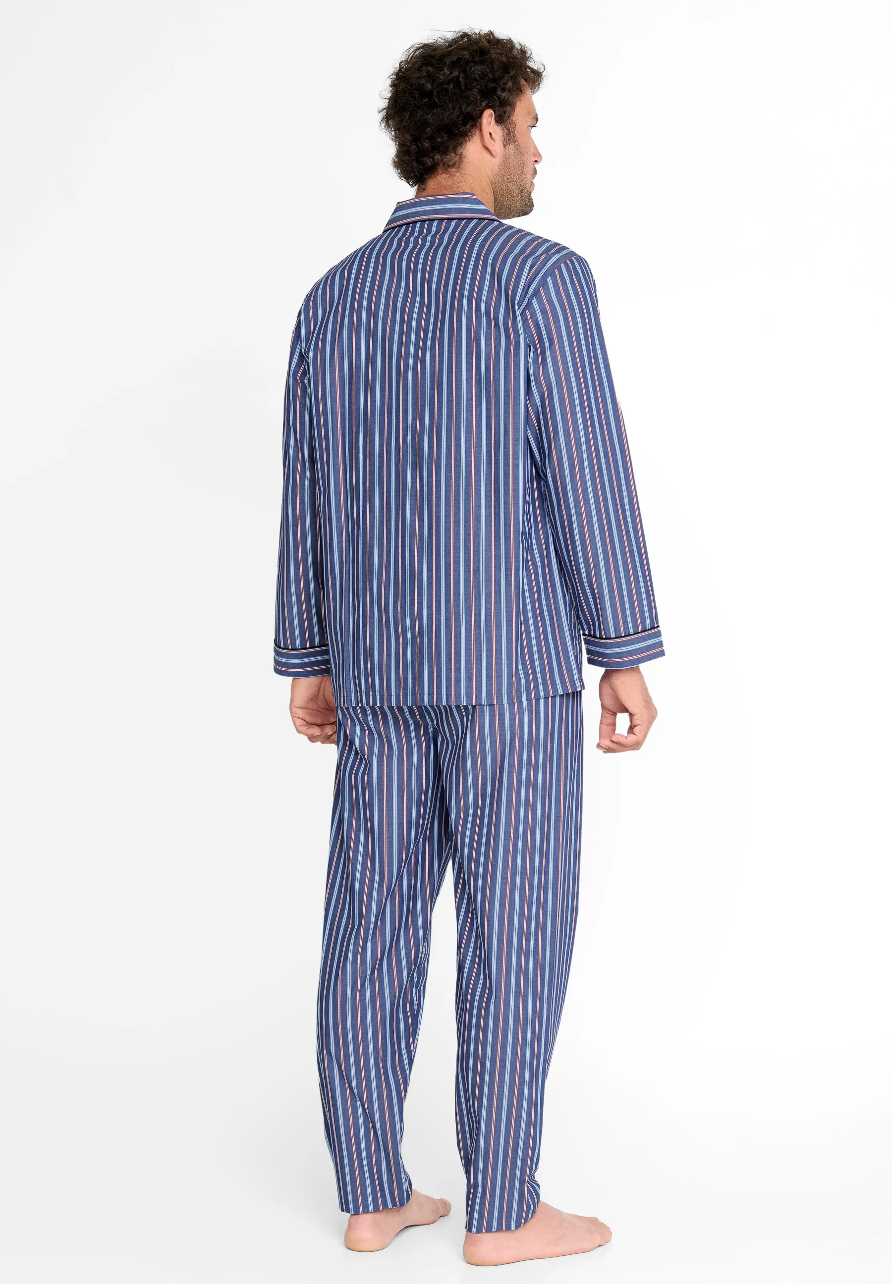 Pijama Hombre Largo Solapa Algodón Popelín Rayas - Azul 2981_39