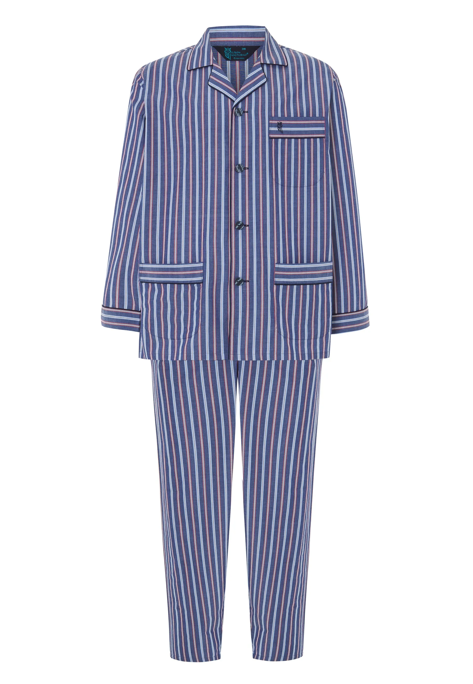 Pijama Hombre Largo Solapa Algodón Popelín Rayas - Azul 2981_39