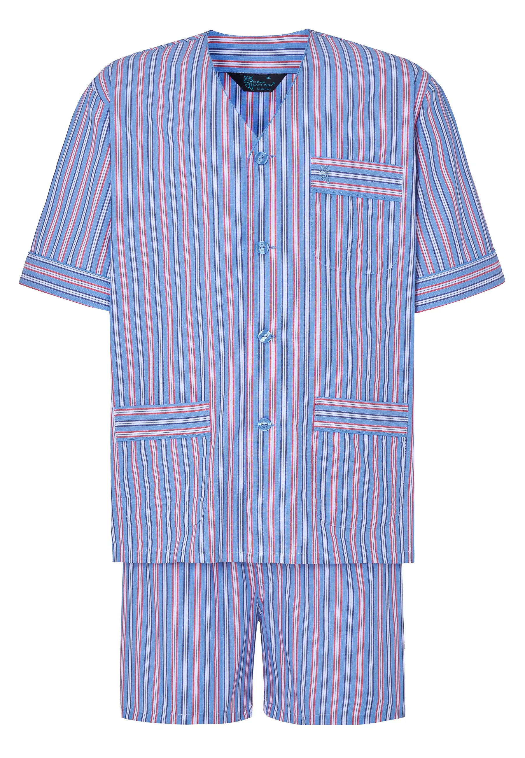 Pijama Hombre Verano Corto Judo Algodón Popelín Rayas - Azul 4534_30