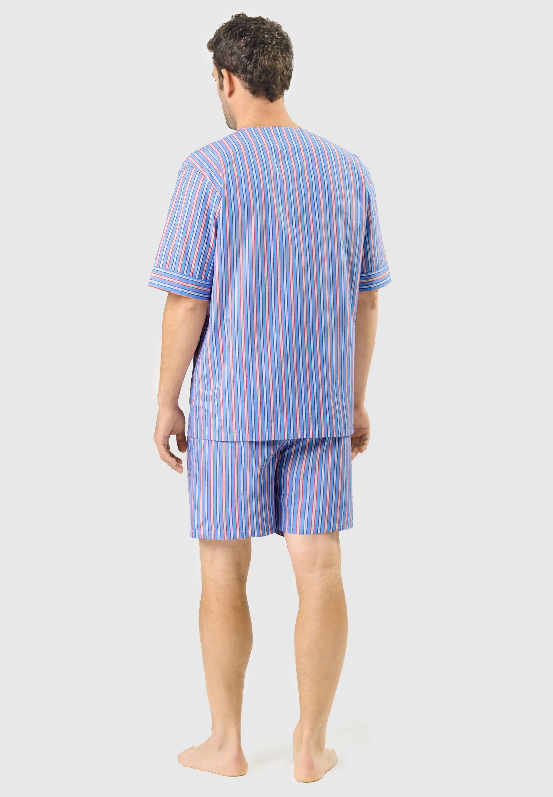Pijama Hombre Verano Corto Judo Algodón Popelín Rayas - Azul 4534_30