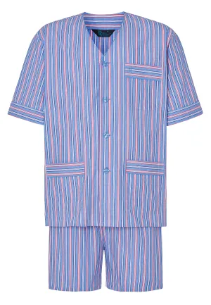 Pijama Hombre Verano Corto Judo Algodón Popelín Rayas - Azul 4534_30