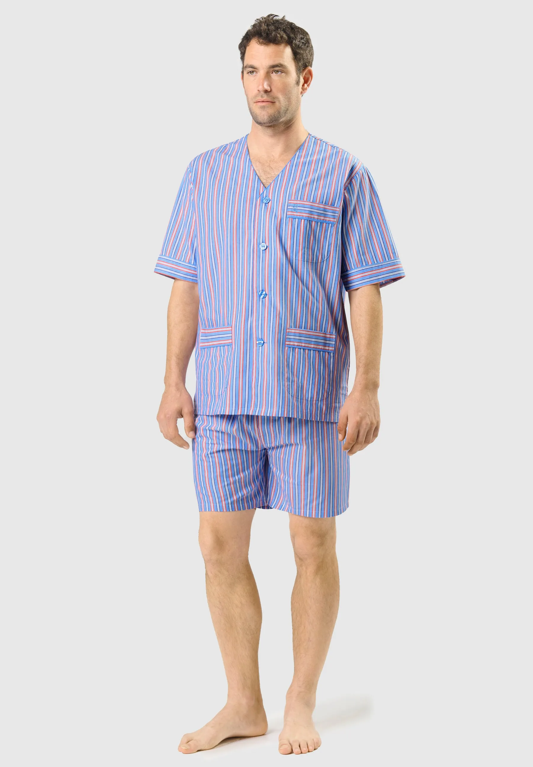 Pijama Hombre Verano Corto Judo Algodón Popelín Rayas - Azul 4534_30