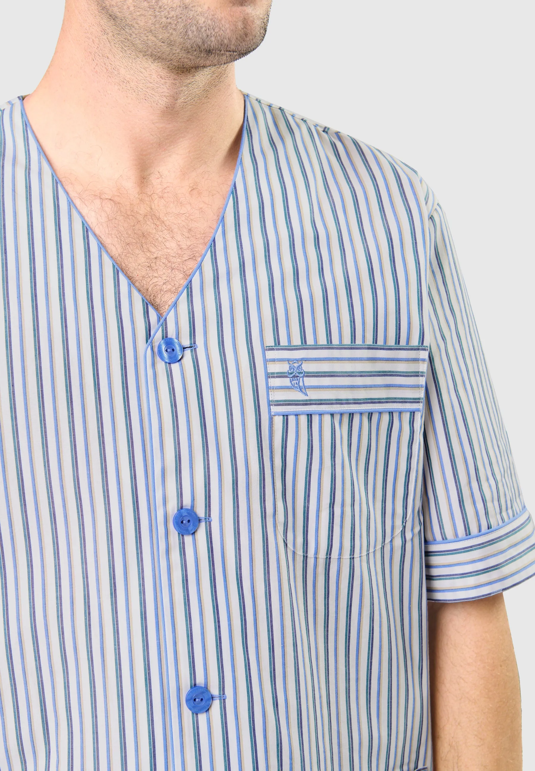 Pijama Hombre Verano Corto Judo Algodón Popelín Rayas - Blanco 4537_01