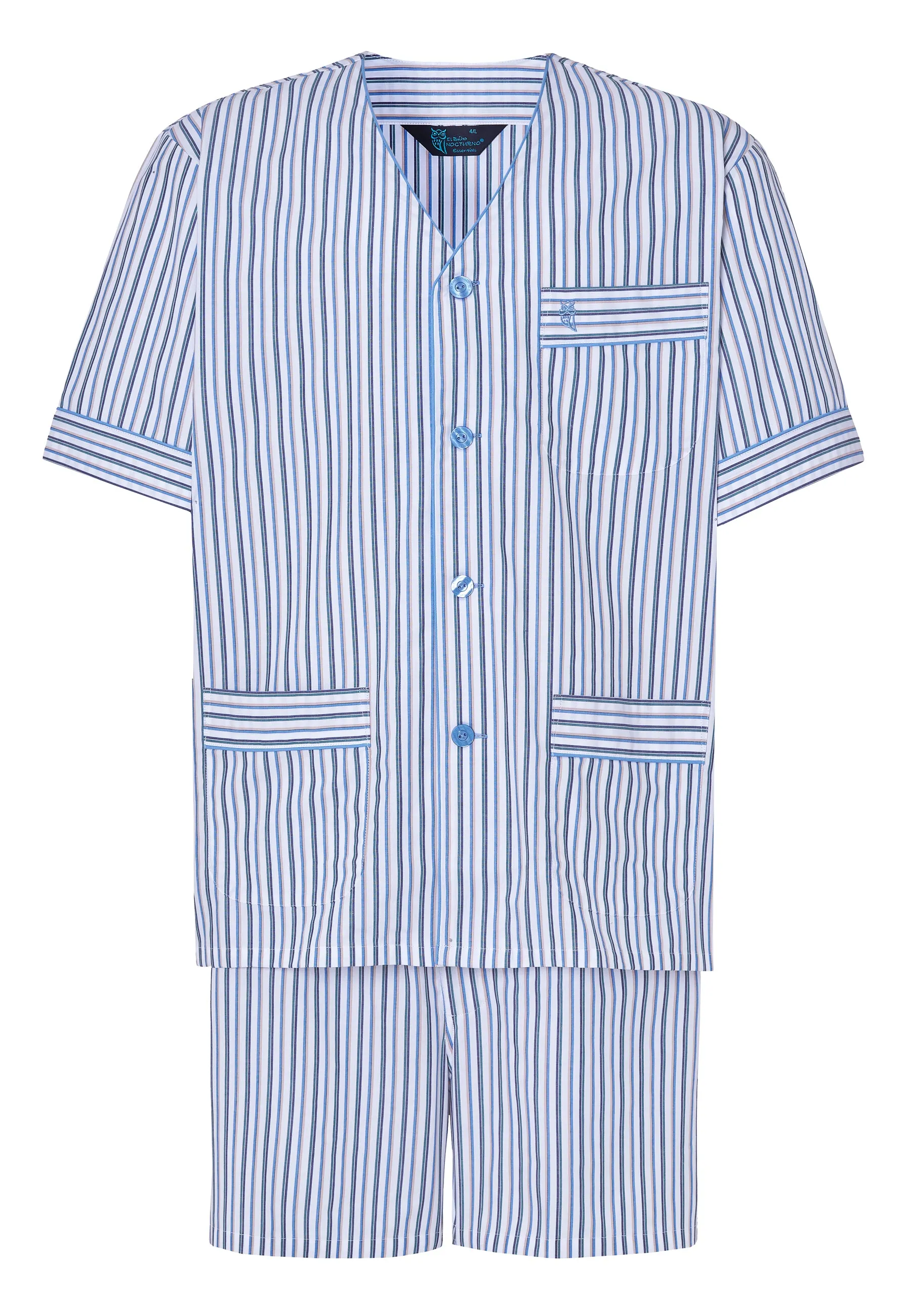 Pijama Hombre Verano Corto Judo Algodón Popelín Rayas - Blanco 4537_01