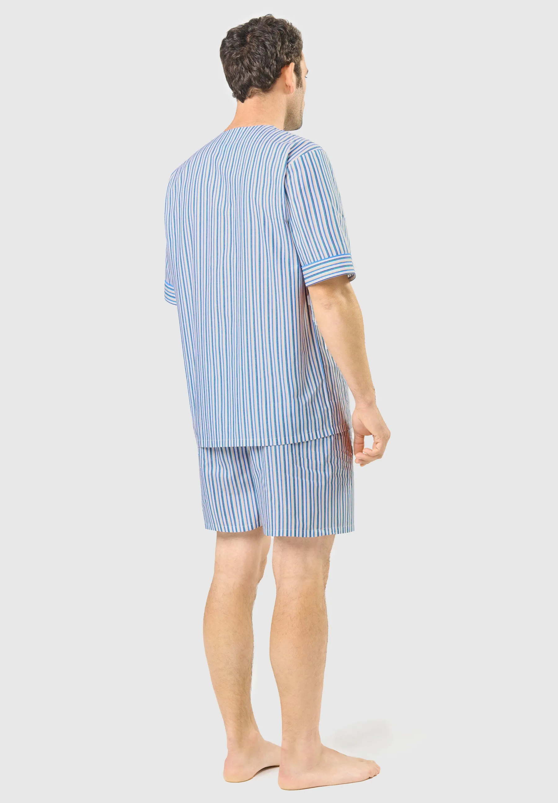Pijama Hombre Verano Corto Judo Algodón Popelín Rayas - Blanco 4537_01