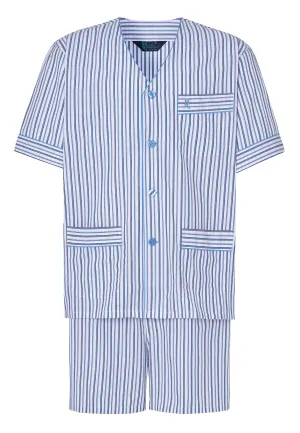 Pijama Hombre Verano Corto Judo Algodón Popelín Rayas - Blanco 4537_01