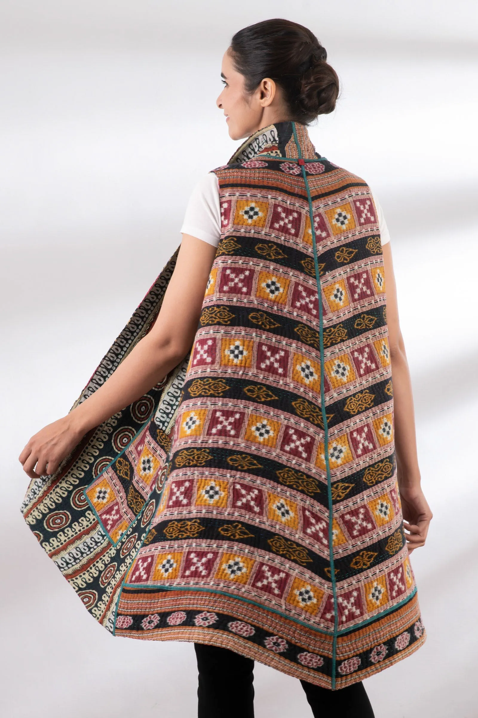 VINTAGE COTTON KANTHA A-LINE VEST - cv4203-0066a -