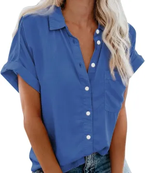 Womens Cotton Linen Button Down Shirts Summer 2025 Roll up Sleeve Oversized Boyfriend Solid Tops Casual Dress Tees