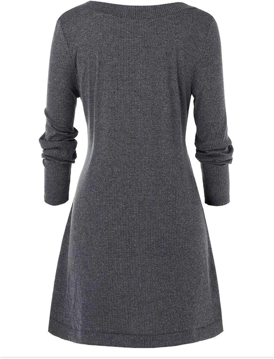 Women's Fall Winter Casual Trendy Dress Long Sleeve Crew Neck Solid Button Fleece Cable Knit Sweater Dresses, L-5XL